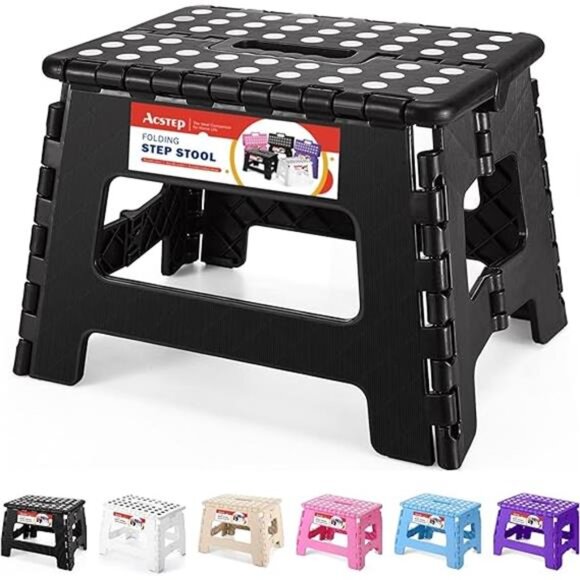 Folding Step Stool 9'' Tall Kids Step Stool Holds Up to 300 lb Plastic Foldable - Picture 7 of 7